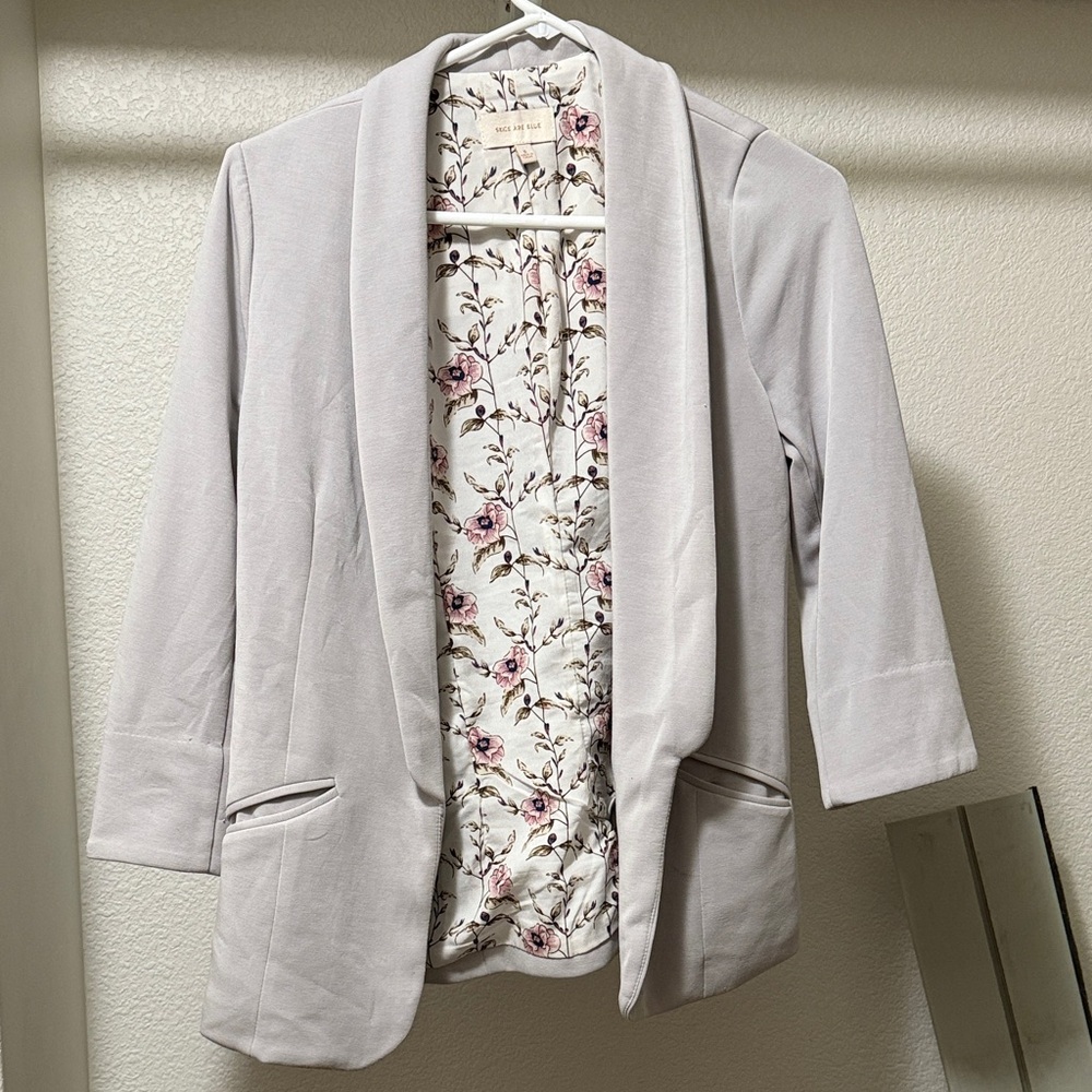 Skies Are Blue Light Gray Blazer with Floral Lining